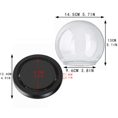 6inch Round Glass Cloche Display Dome with Black LED Lights Base Decorative Glass Display Bell Jar for Plants Keepsakes Collectibles