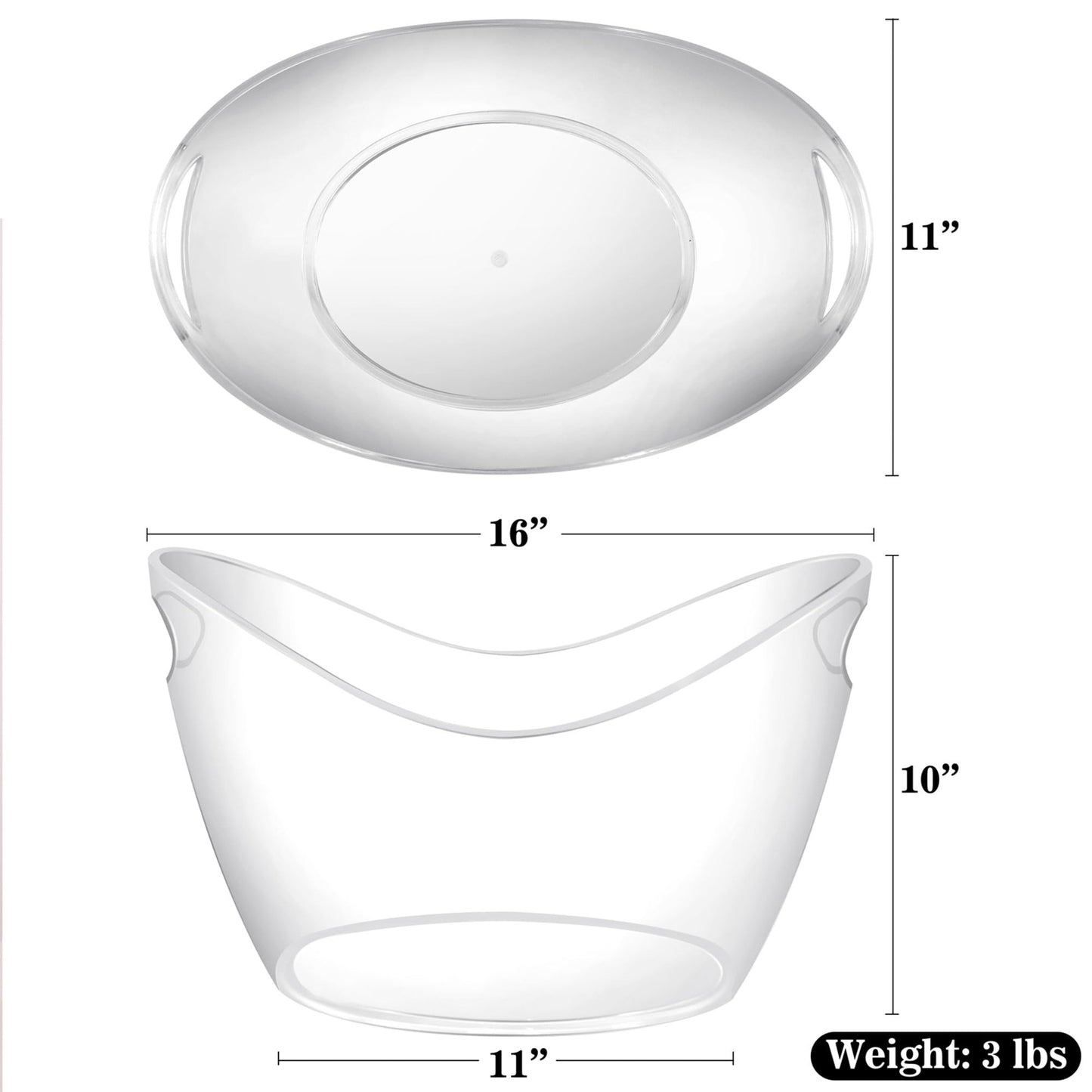 BARsics Large Clear Ice Bucket 3 Gallon(12L), Beverage Tub for Parties (2 Pack)