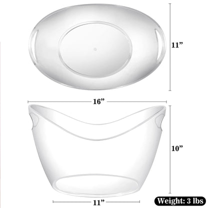 BARsics Large Clear Ice Bucket 3 Gallon(12L), Beverage Tub for Parties (2 Pack)