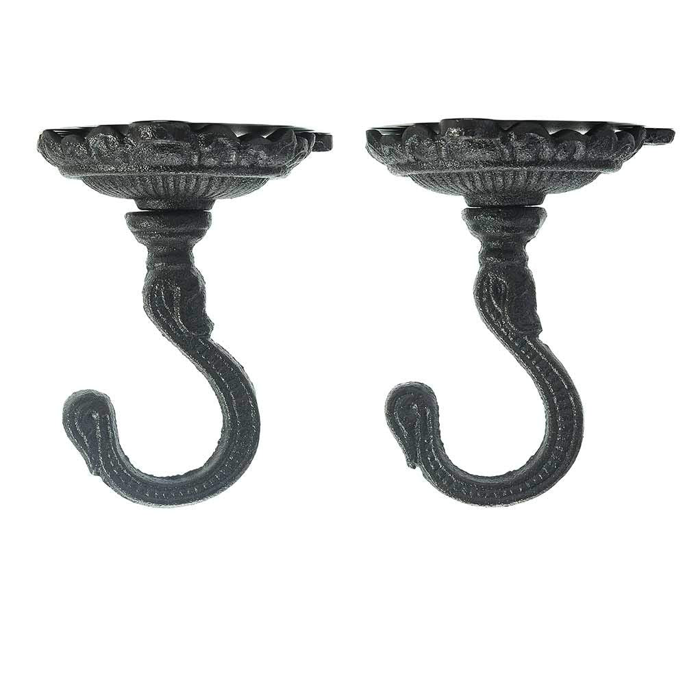 Sungmor Heavy Duty Cast Iron Ceiling Hooks - 2PC Black, 3.5x3.9Inch Decorative Plant Hangers, Indoor Outdoor Swag Hooks for Hanging Plants, Planters, Wind Chimes, Lanterns