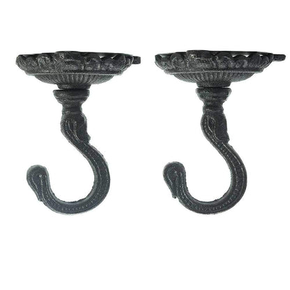 Sungmor Heavy Duty Cast Iron Ceiling Hooks - 2PC Black, 3.5x3.9Inch Decorative Plant Hangers, Indoor Outdoor Swag Hooks for Hanging Plants, Planters, Wind Chimes, Lanterns