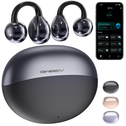 AI Translation Earbuds Real Time, 164 Language Translator Earbuds, 3-in-1 Wireless Clip on Earbuds, Bluetooth 5.4 Headphones, Translating Device for Travel Business Learning (Black)