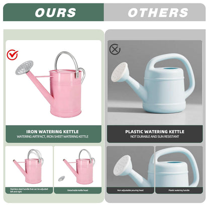 Metal Watering Can for Outdoor Plants, 1.7 Gallon Pink Garden Watering Can for Flower, Houseplants, Galvanized Finish