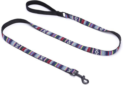 Dog Collar and Leash Set for Dogs Walking Bohemia Ethnic Style | Soft Durable Nylon Adjustable Collar with Metal Buckle 5ft Matching Leash with Padded Handle for Small Medium Large Dogs