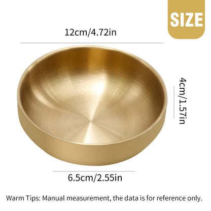 MDEOOSKY 4PCS Large Stainless Steel Sauce Dish 4.72inch Appetizer Plates Double-Deck Plates 304 Stainless Steel Plates for Oil Vinegar Juice Salad Appetizer Side Dish Ketchup (Gold 4.72IN)