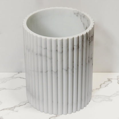 DoveeDosa Marble White Luxury Stone Bathroom Trash Can, Modern Bathroom Office Trash Can, Resin Wastebasket, Garbage Receptacle Bin for Bathrooms, Offices, Powder Rooms, Kitchens (Marble White)
