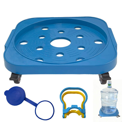 11" 5-Gallon Water Bottle Jug Caddy with 4 Rolling Swivel Casters - Heavy-Duty 5-Gallon Bucket Dolly & Plant Stand, Blue