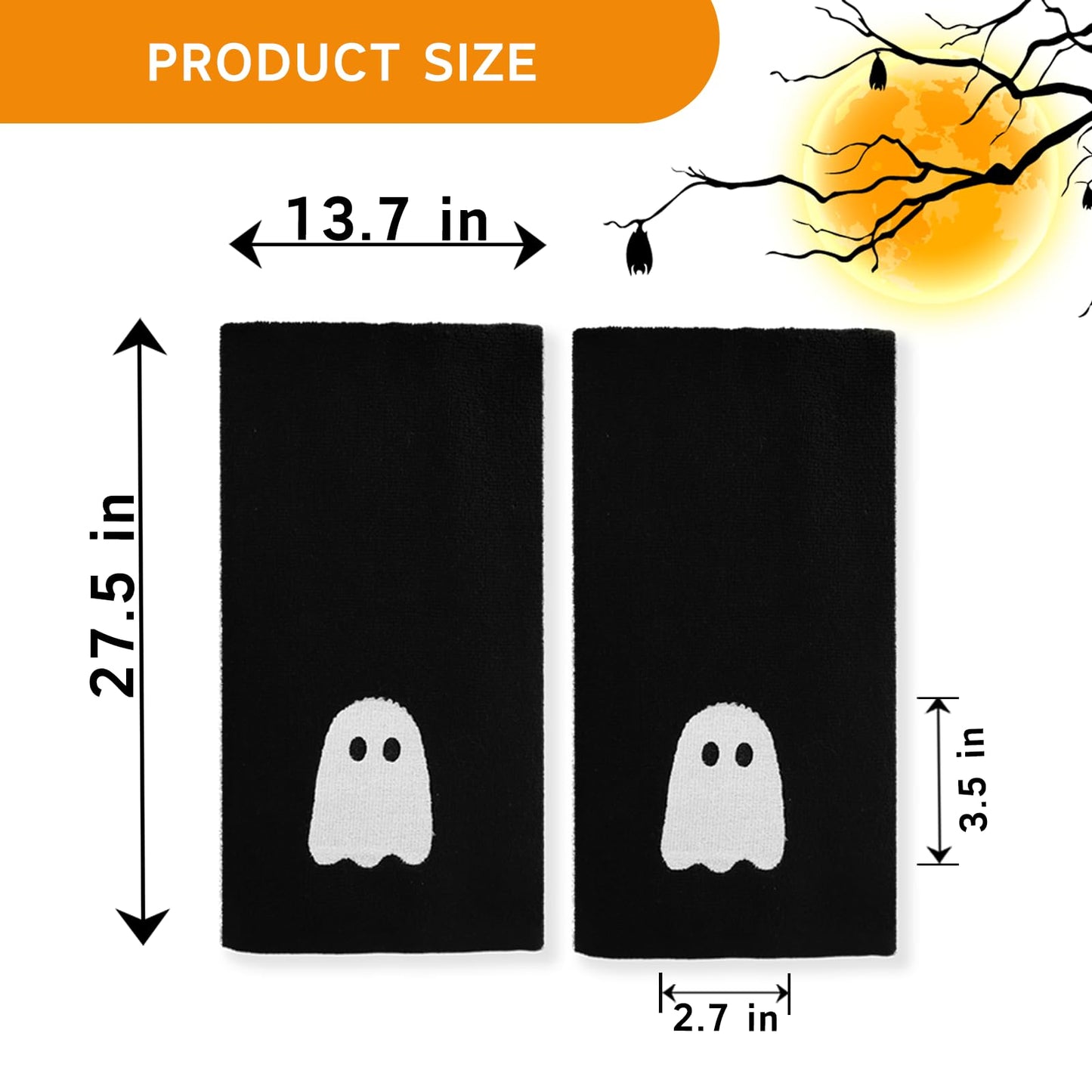 kuchisity 4 Pcs Hand Towels Embroidered Black White Ghost Cotton Dish Towel for Bathroom, Hand Drying, Cleaning, Kitchen, Cooking Gift (27.5x13.7 Inch)