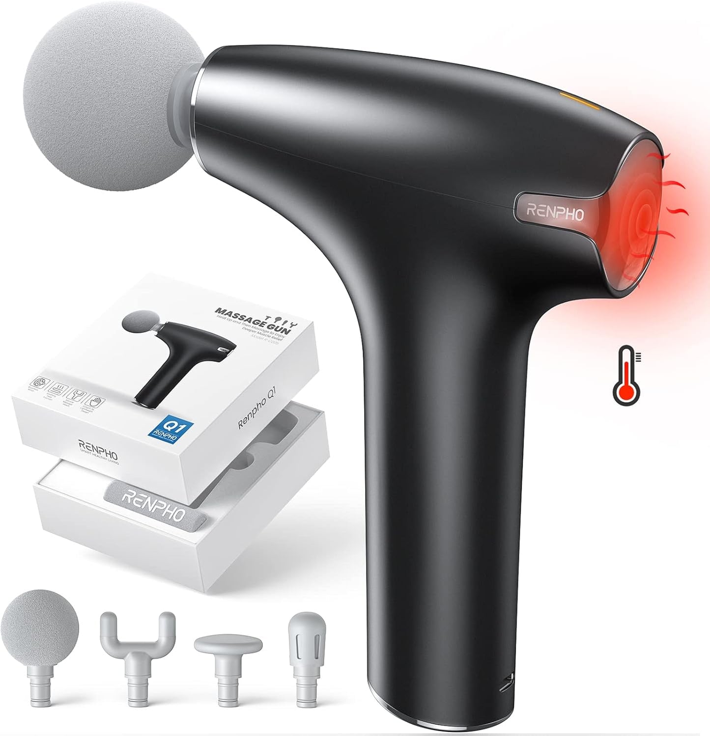 RENPHO Mini Massage Gun with Heat, Portable Percussion Handheld Muscle Massager, Compact Size for On-The-Go, Gifts for Men and Women