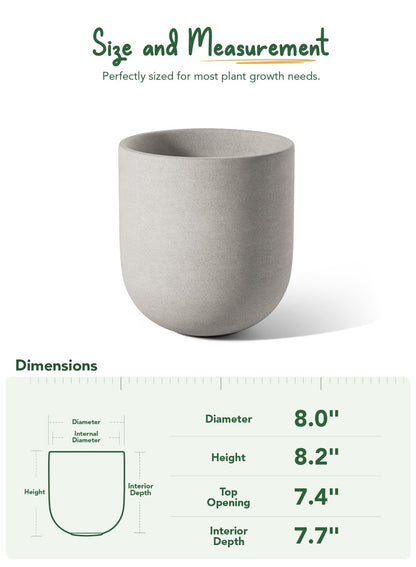 LE TAUCI 8 Inch Plant Pot, Ceramic Pot with Drainage Hole & Rubber Plug, Indoor Planter for Herbs & Small Houseplants, Cylinder Planter for Home Office, Neutral Gray