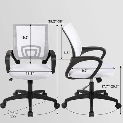 BestOffice | Ergonomic Office Chair | Mid-Back Swivel Desk Chair | Breathable Backrest & Lumbar Support | Adjustable Height | Sponge Seat | Rolling Wheels | White | for Adults & Women | Pack of 2