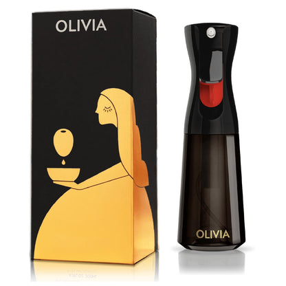 OLIVIA SIGNATURE Advanced Kitchen Oil Sprayer with Flairosol Technology, Fine Mist & Portion Control, Refillable Glass Cooking Spray Bottle, Anti-Drip & Leakproof, Air Fryer, Salad, BBQ, 200ml(Black)