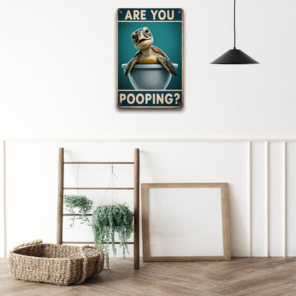 BEASTZHENG Funny Sea Turtle Bathroom Metal Tin Sign – Are You Pooping Turtle Decor, Ocean Theme Wall Art, Tropical Turtle Bathroom Accessories, Sea Life Tin Sign for Restroom