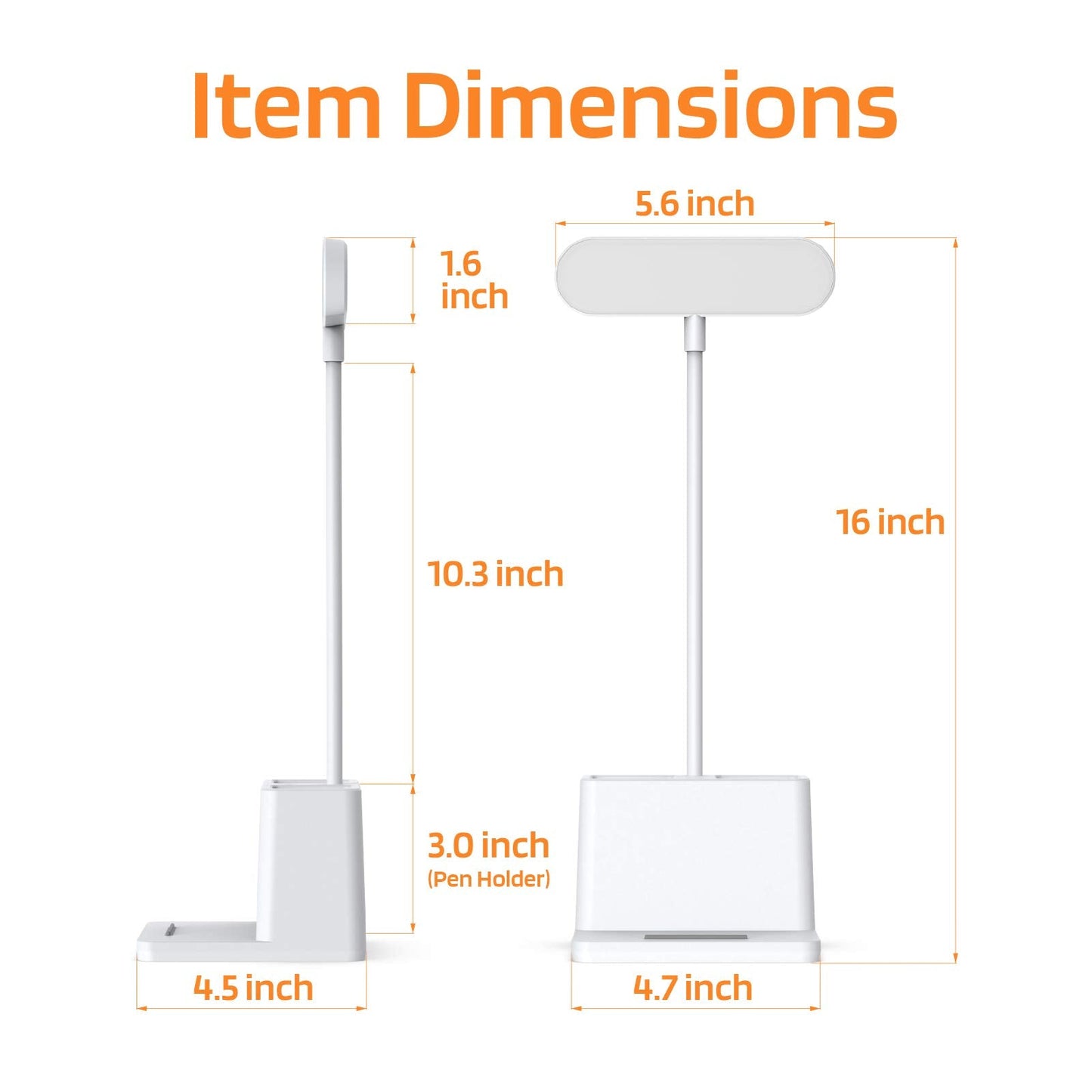 AXX Rechargeable Small Desk Lamp for Home Office Bedroom, Study Table Light for Kids Teens, White, LED, Pen Holder, Mini, Gooseneck, College Dorm Room Lighting for Computer Keyboard Desktop Task