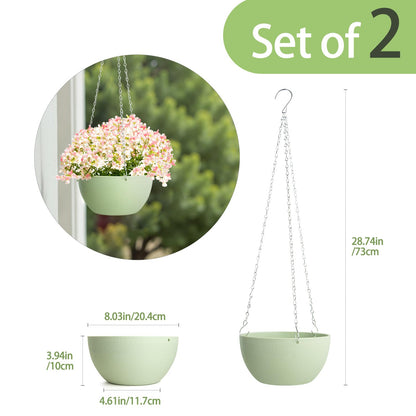XXXFLOWER Plant Stand Indoor Outdoor 13 Tiers Wood Plant Shelf+ 2 Pack Hanging Baskets Plastic Flower Pot（Green）