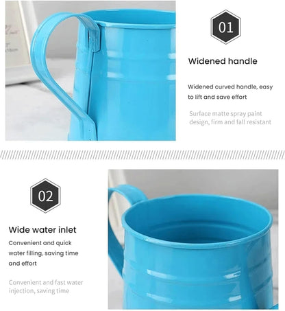 Small Metal Watering Can for Indoor Plants, 1L Metal Flower Garden Watering Can Sprinkling Can with Handle, Gardening Tool Accessories for Lawn Garden (White)