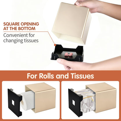 Y-in Hand Tissue Box Cover, Decorative Square Facial Storage Tissue Box Holder, Home Accessories for Bathroom Vanity Countertops, Dressers, Night Stand, Parlors and Office - Champagne Gold
