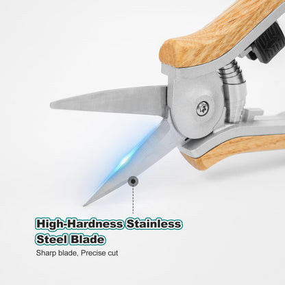Berry&Bird Mini Pruning Shears for Gardening Straight Blades Hand Pruners with Wooden Handle Garden Scissors Snips Stainless Steel Trimming Small Clippers Bonsai Compact Size Shearing Tool