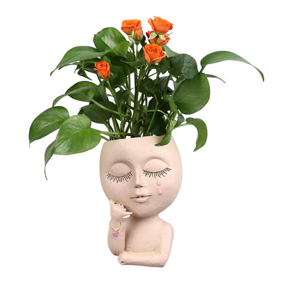 Rjrjc Face Planter Pots Resin Home Head Planter Face Flower Pot Head Planter for Indoor Outdoor Plants with Drainage Hole Sturdy Durable DIY Gift for Garden Balcony Decor
