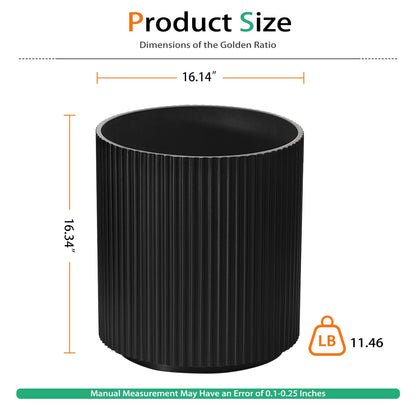 Heyzier Round Planter Outdoor Indoor, Large Plant Pots for Porch, Patio, Backyard, Modern Decor for Tall Plants, Flowers (Vertical Black, 16 inch - 2 Pack)