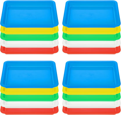 20-Piece Plastic Art Trays - Stackable Sand & Paint Mixing Trays, Multicolor Sensory Craft Organizer, Kids DIY Bead Painting Projects (5 Colors, 9.65 x 7.28 x 0.9 Inch)