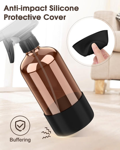 Bontip Glass Spray Bottle with Silicone Sleeve Protection, Amber Glass Spray Bottle Set for Window Cleaner Aromatherapy Facial Hydration Watering Flowers Hair Care 2 Pack/16 oz (Black & Orange, 16 oz)