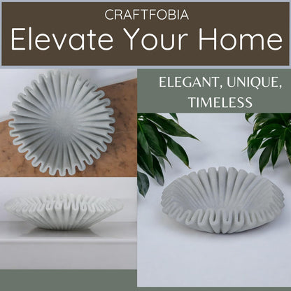 CRAFTFOBIA Marble Ruffle Bowl Handcrafted Decorative ScallopBowls - Antique Catchall Jewelry Dish Fruit Organizer for Home & Kitchen (6 inches)