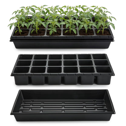 RooTrimmer 3 Inch Square Pots 2.9" Deep 18 Cell Seedling Trays with Water Collection Nursery 1020 Trays No Holes for Seeds Starting and Transplanting (20"x10",10 Sets)