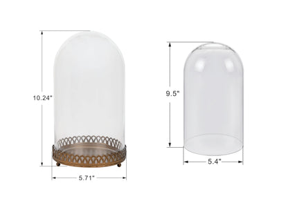 10" Tall Glass Dome with Metal Base in Antique Bronze for Terrarium, Plants, Trinkets, Cakes, Figurines, LED Light String, Candle. Cloche Glass Dome, Bell Jar Display Case, Mantle Place (1, 5.5"x10")