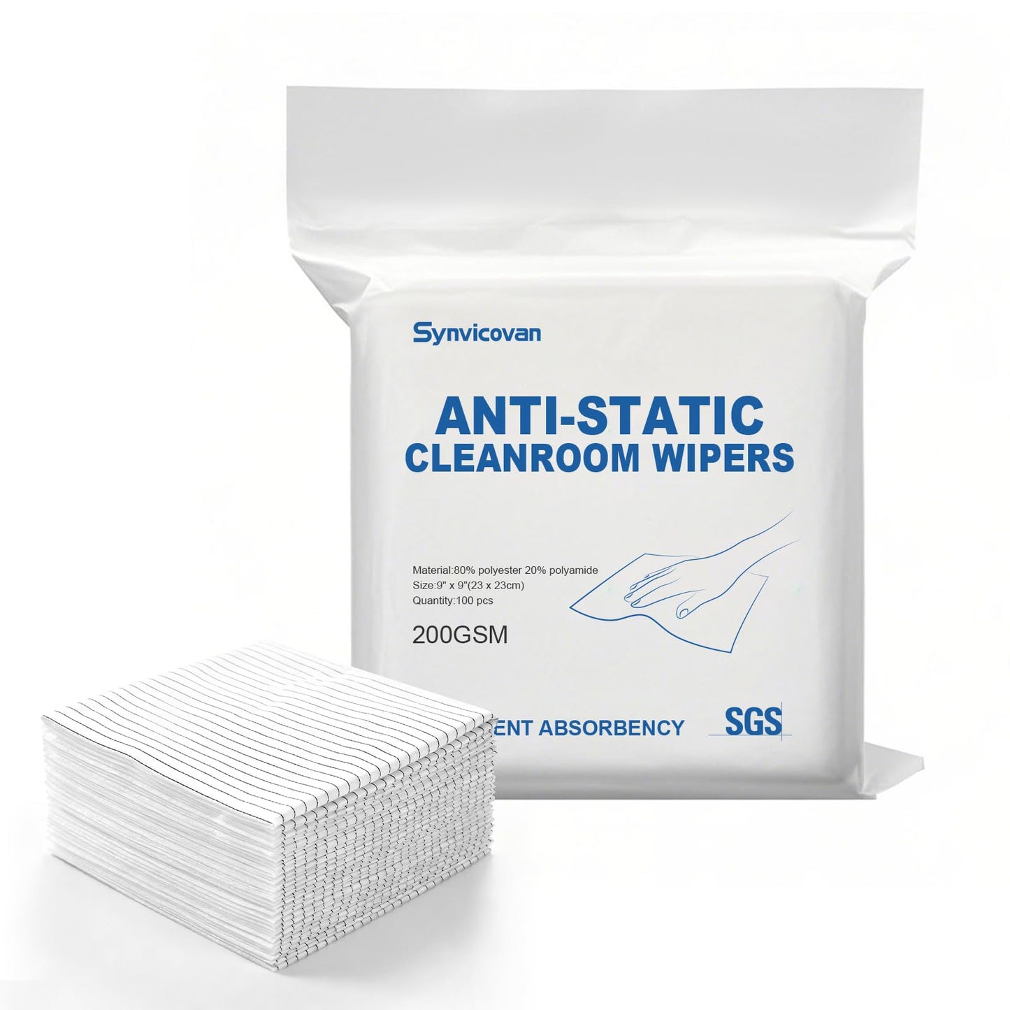 Synvicovan Anti-Static Microfiber Wipes 9"x9"(100 Pcs,Class 100, 200GSM) Lint Free Cloths Reusable Special ESD protection design is suitable for protecting sensitive electronic components and tools