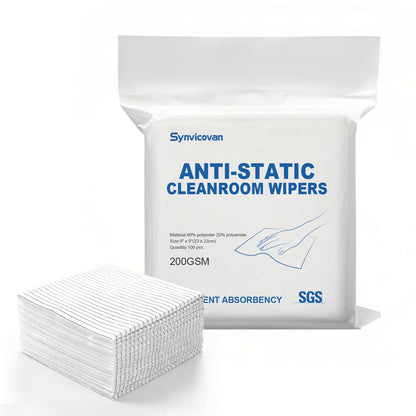 Synvicovan Anti-Static Microfiber Wipes 9"x9"(100 Pcs,Class 100, 200GSM) Lint Free Cloths Reusable Special ESD protection design is suitable for protecting sensitive electronic components and tools
