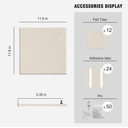 TSJOFFICE Large Cork Board for Wall - 48" x 36" Bulletin Board with 50 Pushpins for Office Decor, Pin Board 12 Pack Felt Wall Tiles with Safe Removable Adhesive Tabs, Corkboard for Home - Oatmeal