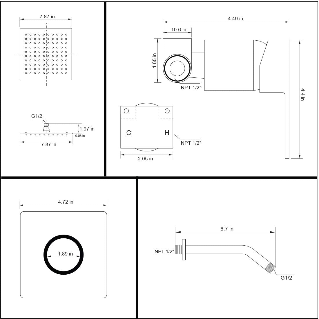 POP SANITARYWARE Single Function Shower Trim Kit with Rough-in Valve, Bathroom Rain Shower Set Bath Rainfall Shower Faucet System with Square Stainless Steel Metal Showerhead, Polished Chrome