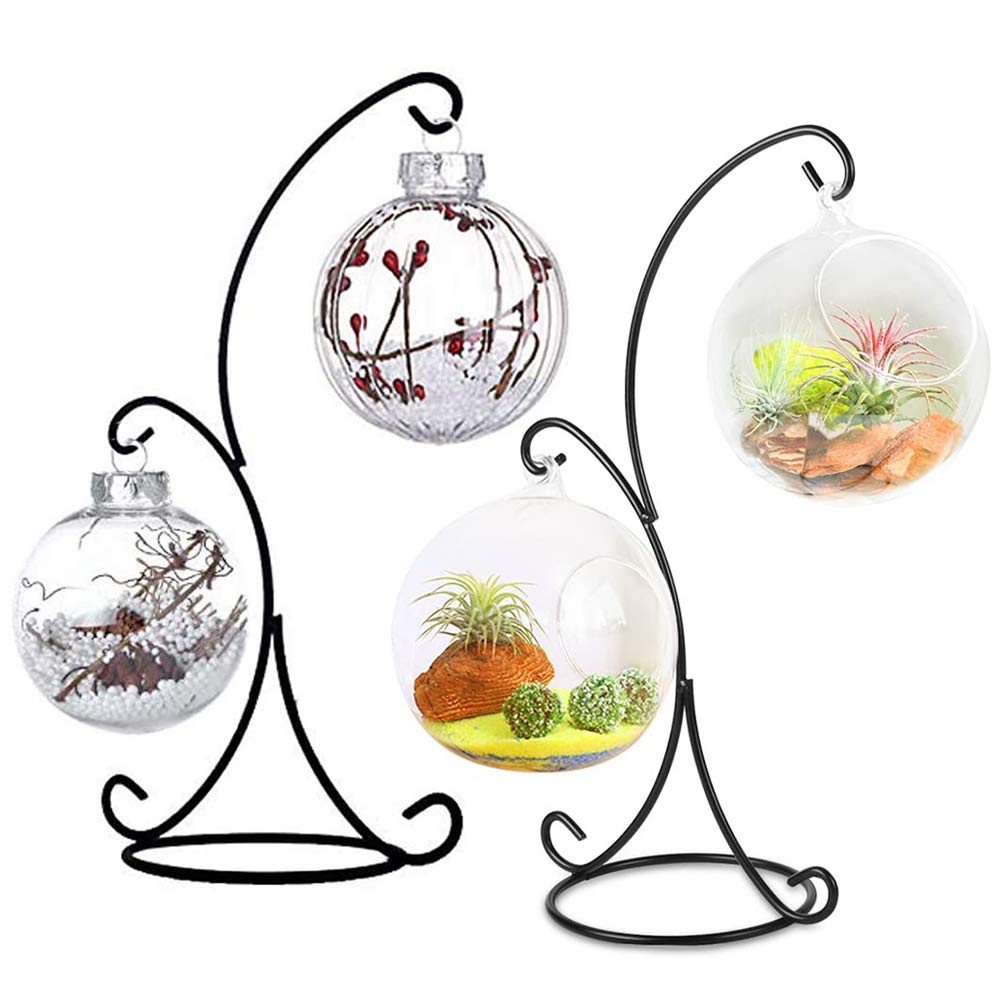 YEARCHY Ornament Display Hanger Rack Stand Hook Chrismas Ornament Party Decoration Holder Air Plant Flower Pot Hanging Terrarium Home Office Decoration (Black, 2)