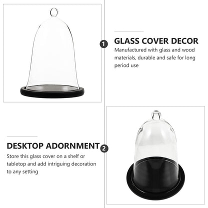 Cupcake Clear Glass Dome Cloche with Rustic Wooden Base Antique Bell Jar Display Dome for Plants Succulents Fairy Lights Photos Medals Decorative Fill and More Black Mini Cake Stand