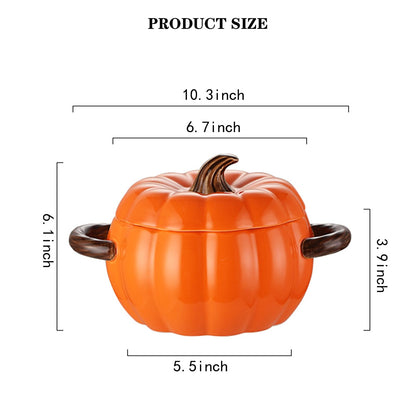 Dutch Oven Pot with Lid, Pumpkin Pottery Dessert Saucepan, Mini Baking Dish Cute Pumpkin Bowl, Covered Dutch Oven Ceramic Stockpot, Pumpkins-Shaped Casserole (Orange)