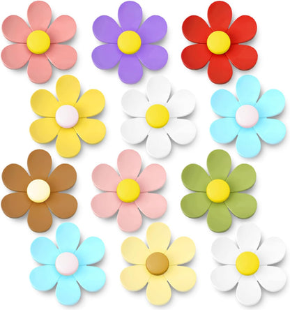 Qualsen Large Flower Magnets for Whiteboard & Fridge – 12 Pcs Cute 3D Decorative Refrigerator Magnets for Locker, Kitchen, Office（34mm）