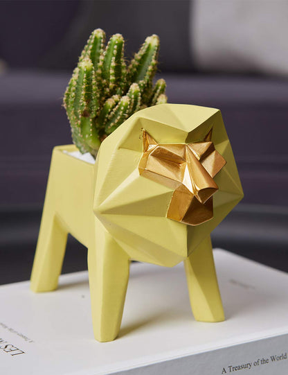 HAUCOZE Lion Statue Planter Succulent Pot Modern Animal Sculpture Home Decor Gift for Living Room Office 6.1 Inch