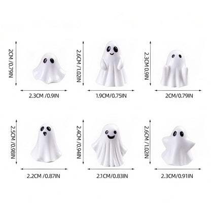 SHIFANQI 60pcs Mini Halloween Ghost Figurines, Small Resin Ghost Statues Miniature Decorations, 6 Styles Cute Spooky Ghost Figures for Tiered Tray Cake Topper Halloween Party Supplies