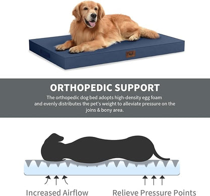 Outdoor Dog Bed for Small Dogs, Waterproof Dog Crate Bed for Medium Dogs Cats, Orthopedic Egg Crate Foam Pet Bed with Washable Removable Oxford Cover, Navy