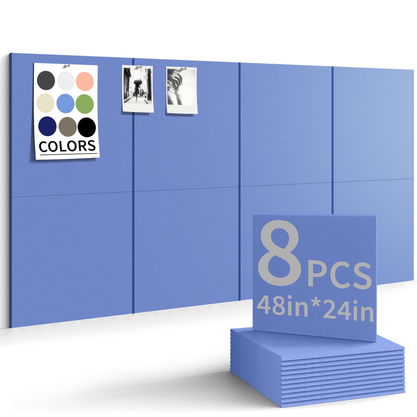 Large Bulletin Board 48"x 24" Cork Boards for Walls, 8 Pack Felt Wall Panels Photo Board, Cork Board for Office Home Pin Board