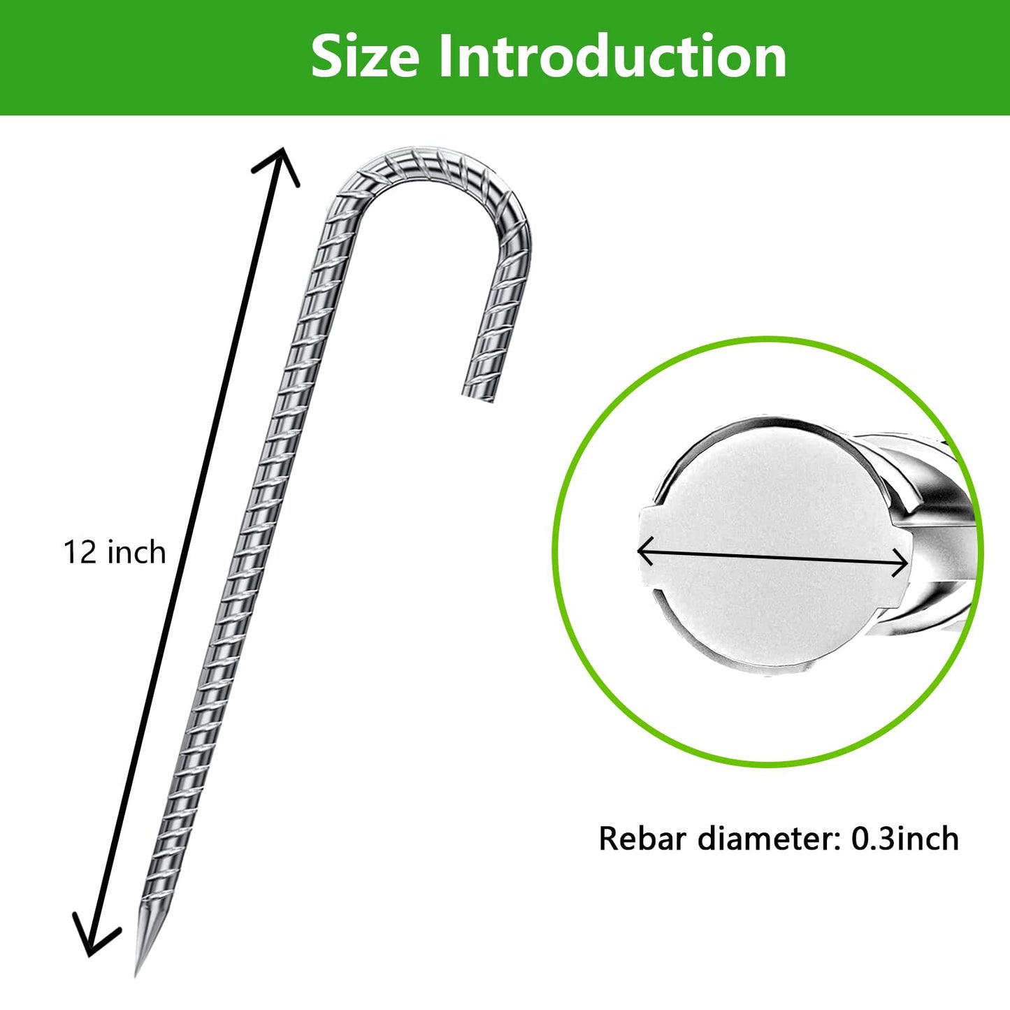 Rebar Stakes 12 Inch, Tent Stakes Heavy Duty Galvanized J Shaped 50 Pack Landscape Fabric Staples for Garden Weed Barrier Fabric Dog Fence Inflatable Camping Tents Artificial Turf