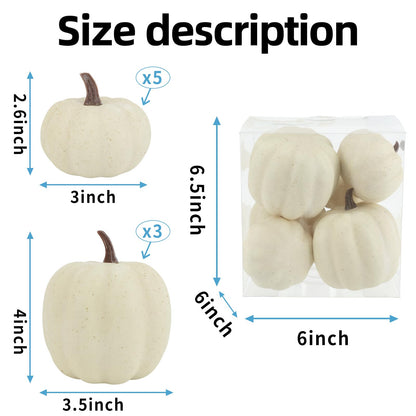 Ghrdopy Fake Pumpkins, 8 Pcs White Artificial Pumpkins, Plastic Pumpkins for Thanksgiving Party Table Centerpiece Autumn Home Decoration-B
