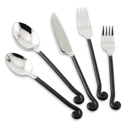 Kelenfer 40-Piece 18/10 Stainless Steel Silverware Set, Knife Fork Spoon Flatware Set with Musical Note, Antiqued Black Handle Cutlery Service for 8, Dishwasher Safe, Daily Use & Dinner Party