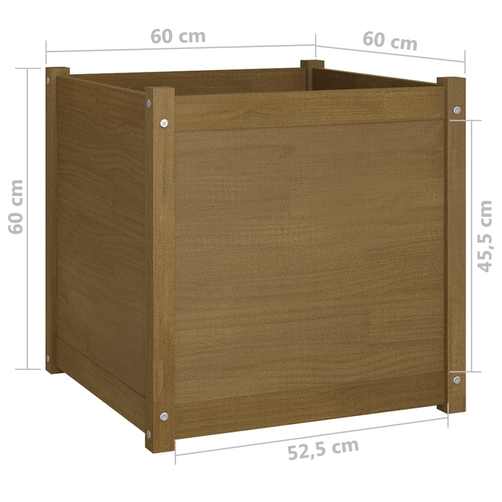 Owoxanthellate 23.6"x23.6" Square Honey-Brown Large Planter, Solid Pine Wood Outdoor Garden Box for Flowers Veggies Herbs on Patio Balcony Backyard