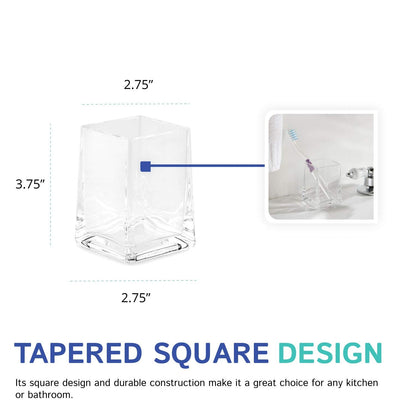 Huang Acrylic Clear Square Tapered Bathroom Toothbrush Holder/Tumbler | Easy to Clean Durable Acrylic | Single Piece Set