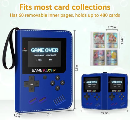 Card Binder Holder 480 Pockets with 60 Removable Sleeves, Portable Game/Sports Trading Cards Binder Album Collector Organizer Protectors with Zipper,Waterproof