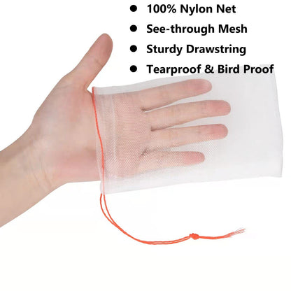 Kikhope 100Pcs Fruit Protection Bags, 6"x4" Garden Netting Bags with Drawstring, Fruit Netting Bags, Netting Barrier Bags for Protecting Fruits and Vegetables