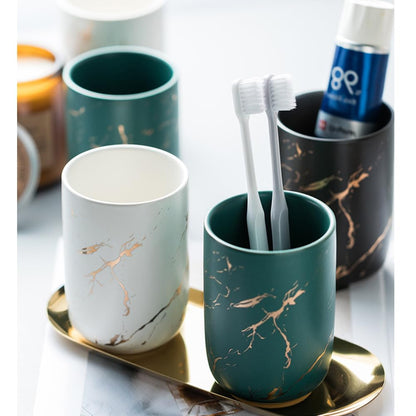 RabyLeo Ceramic Toothbrush Holder, Nordic Toothbrush Cup, Simple Stone Mug. (White)