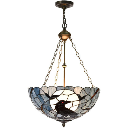 Bieye L12006 Tiffany-Style Stained Glass Raven Ceiling Pendant Light, 3-Light Hanging Ceiling Fixture with Adjustable Chains (Dark Blue, 20 inches Wide)